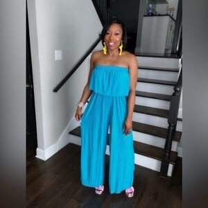 Teal tube jumpsuit